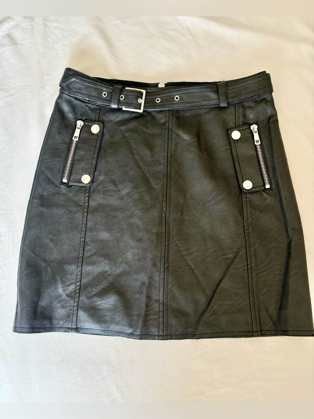 Topshop Black Faux Leather Mini Skirt with Belted Waist